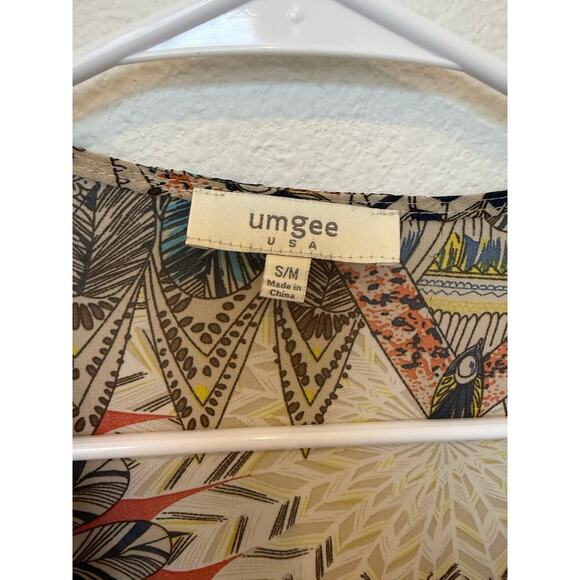 Umgee‎ Boho Feather Print Kimono Pompom Trim Small/Medium - Picture 2 of 5